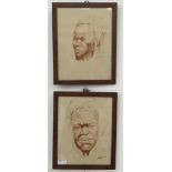 Continental School: A pair of monochrome studies depicting portraits of Bedouin men, signed R Favin,
