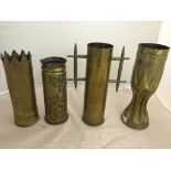 Four WWI Trench art shell cases