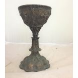 A 19th century heavy cast metal ecclesiastical-style chalice with crucifix to base of bowl