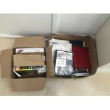 Two boxes of stamps to inc First Day Covers, stock cards/books,