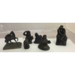 A group of six bronzed and bronze figures, to inc monkey, cat,