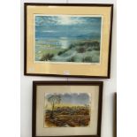 Andrew Findlay (20th century): a watercolour of a farm & bridge; together with a signed,