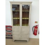 A painted bookcase with cupboards below