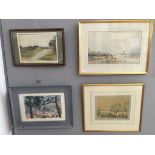 Four watercolours to inc a coastal scene & three landscapes,