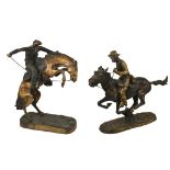 After Frederic Remington: A Pair of Bronzes: "Trooper of the Plains" & "The Bronco Buster",