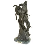 After Frederic Remington (1861-1906): 'Mountain Man' Bronze Horse and Rider,