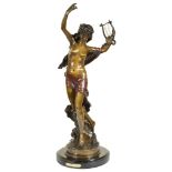 A Bronze Figure of a Lyre Player after Moureau: Neo-Classical style with woman in flowing robes