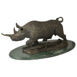 P Thompson (20th century): A Limited Edition bronze rhinocerous, numbered 22/25,