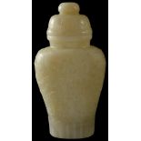 A Chinese Jade Vase with Lid, 18th Century: Of a delicate honey-whitish tone,