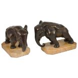 A Pair of Bronze Elephant Bookends on Marble Bases,