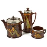 A Royal Doulton Kingsware Pied Piper Tea: Set With Silver Mounts,