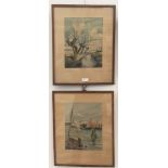 A pair of watercolours depicting harbour scenes, each signed,