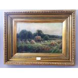 Henry Rollet (active 1884-1916): Harvest scene, oil on canvas laid on board, signed lower right,