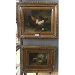 Two oils on board depicting poultry & sheep studies,