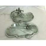 Two WMF-style white metal Art Nouveau trays