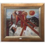Continental School: A Surrealist study of a lady, oil on canvas, signed lower right,