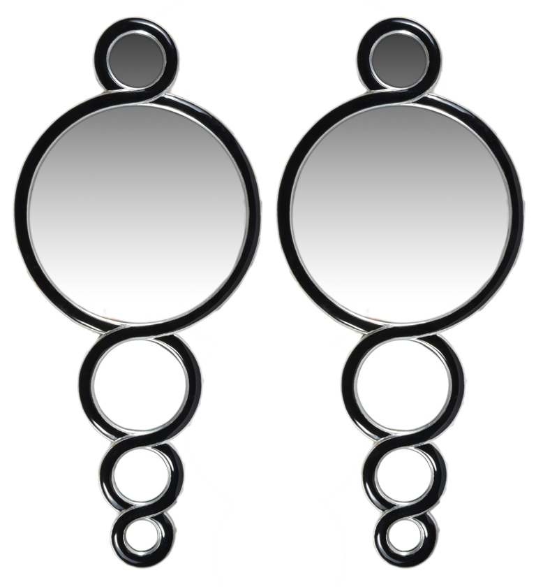 A pair of Phillip Morris circular mirrors: the black lacquered and gilt circular entwined frame