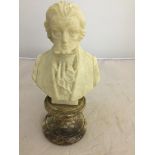 A carved alabaster bust of Beethoven