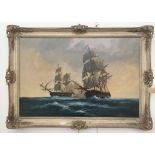 David Short (20th century): Ships on high seas, oil on canvas, signed lower left,