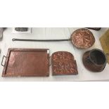 A quantity of Arts & Crafts copper to inc letter rack, tray,