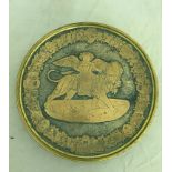 A 19th century bronze and copper roundel with central cartouche of cherub on a lion within an