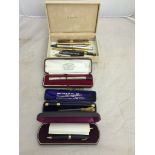 WITHDRAWN A quantity of fountain pens: Parker etc and Schaeffer pair in box as issued to WWII US