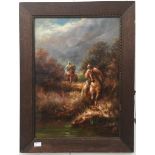 Orientalist School: Horse riders in a wooded landscape, oil on canvas, indistinctly signed,