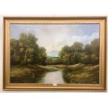 Andrew Grant Kurtis (20th century): A river landscape, oil on canvas, signed,