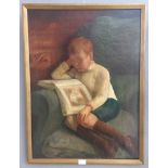 English School (19th century): Portrait of a boy reading, oil on canvas, inscribed verso,