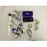 A pair of 9ct clips and vintage earrings, cufflinks (A/F),