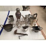 A quantity of EPNS to inc tea pot, cocktail shaker,