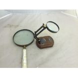 Two magnifying glasses to inc a mother-of-pearl example