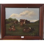 English School: Cows in a landscape, oil on board, signed 'Aster Corbould',