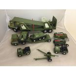 A box of military vehicles to inc tinplate and Dinky examples