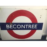 A London Underground enamel platform roundel sign for Beacontree 105cmH x 153cmW
