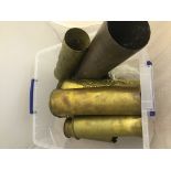 A quantity of WWI trench art artillery shells, German & English,with engraved and embossed examples.