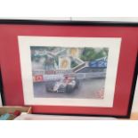 A hand-signed Barry Bowyer print depicting Jensen Button at the Monaco Grand Prix