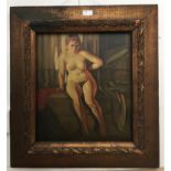 Continental School: Nude study of a lady, oil on board, signed upper right,