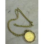 A Melbourne Mint 1895 sovereign in pendant on gold chain