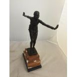 A bronze figure of a dancing lady on marble base