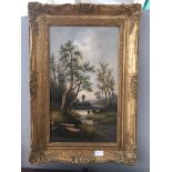 English School (19th century): Wooded rural landscape, oil on canvas, indistinctly signed,