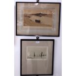 Two signed etchings of coastal scenes,
