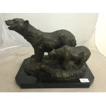 A bronze bear and cub with foundry mark - on a marble base