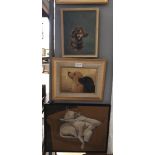 Three small oils depicting canine subjects, variously signed,