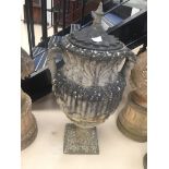 A garden stone urn