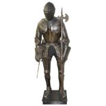 A Suit of Armour: 20th century suit of armour with stained finish: with halberd and sword.