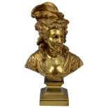 A 19th Century Gilt Bronze Bust of a Lady: In a feathered hat and open blouse - No 2 impressed to