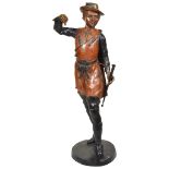 A Large Bronze Figure of a Cavalier: In period costume with a cuirass and cloak,