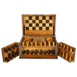 A Walnut Boxed Games Compendium: To include chess, draughts, backgammon, dominoes,