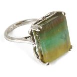 An 18ct White Gold Dress Ring: set with a multi-coloured strata semi-precious stone (approx 25